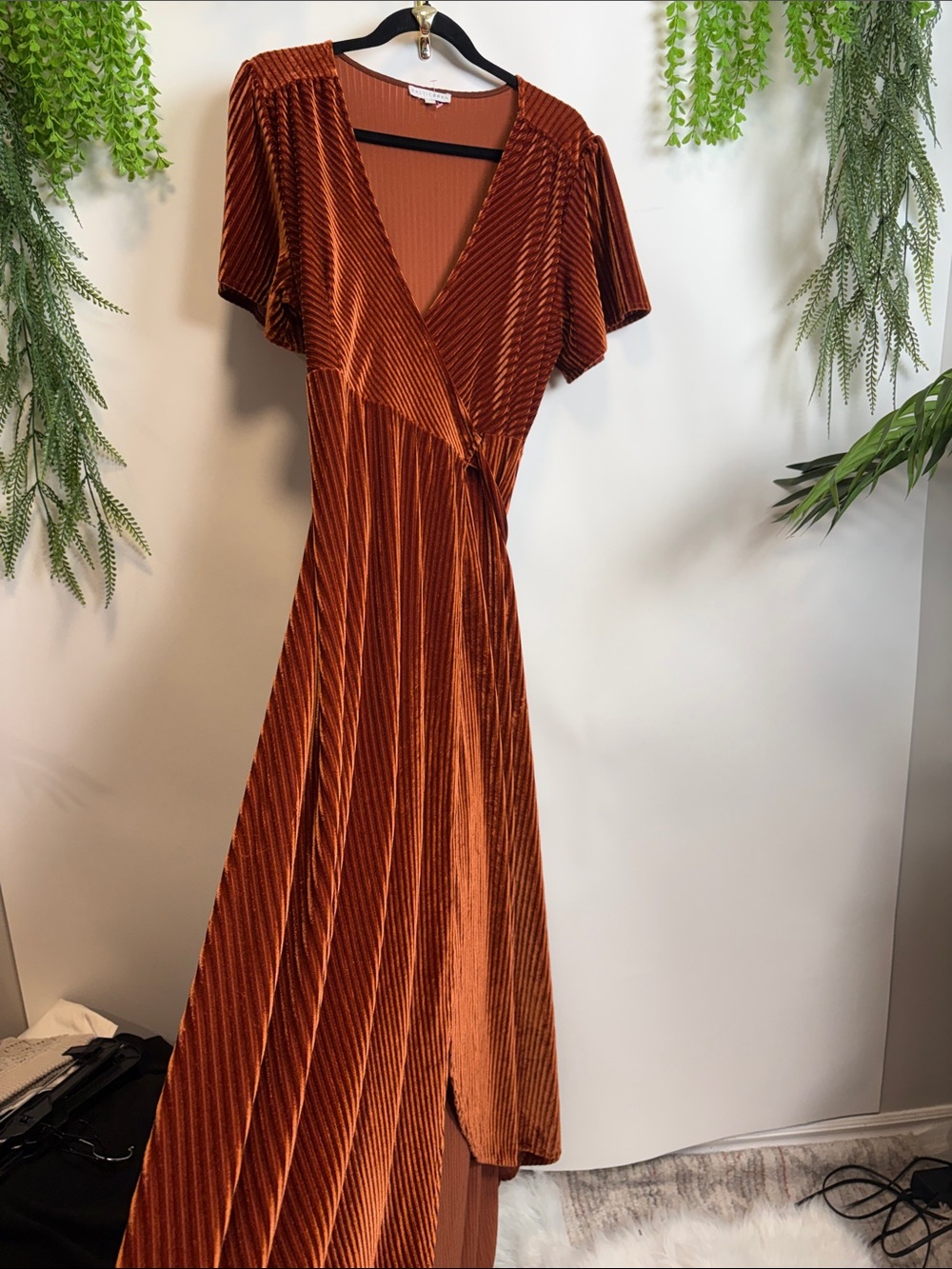 Baltic Born Rust Velvet Wrap Maxi Dress